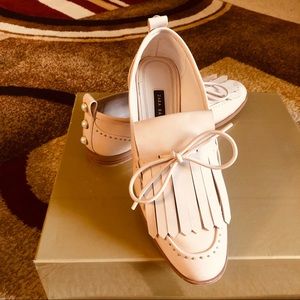 Zara Basic Cream Pearl Studded Tassel Loafers